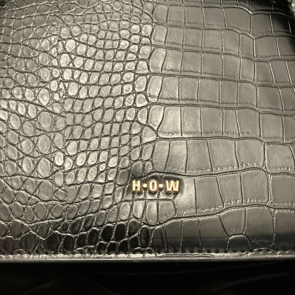 HOUSE OF WANT Newbie Satchel Bag Black Gold Hardware Croc Vegan Leather Purse